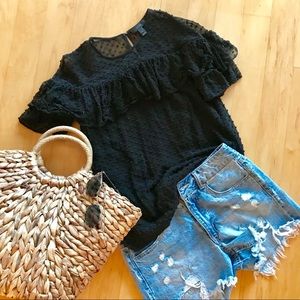 J. Crew Silk Clip Dot Ruffle Blouse